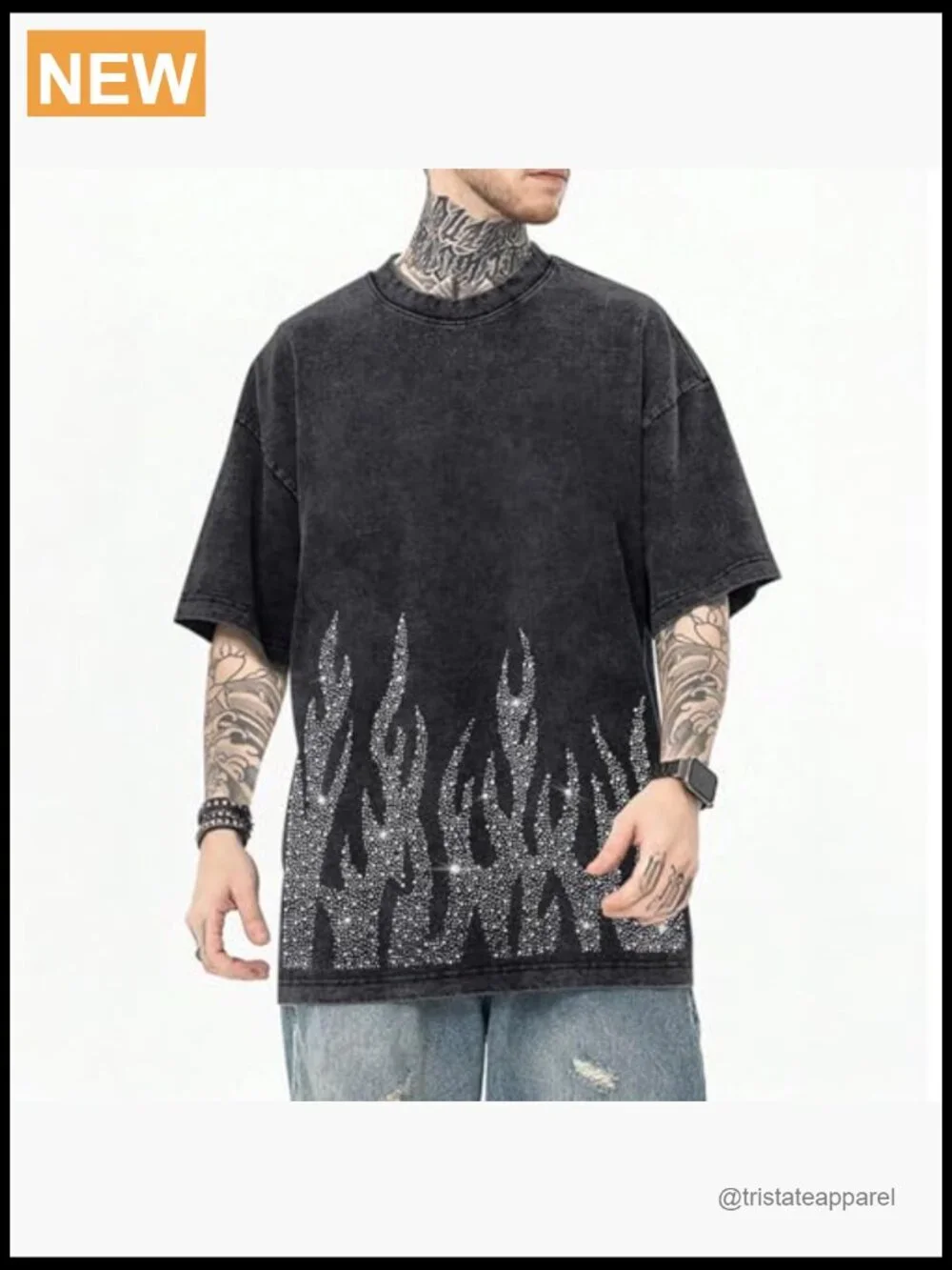 Oversized Rhinestone Graphic Tee Y2K Streetwear T-Shirt